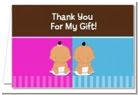 Twin Babies 1 Boy and 1 Girl Hispanic - Baby Shower Thank You Cards