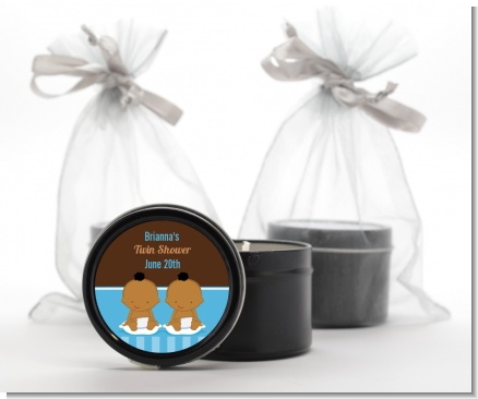 Twin Baby Boys African American - Baby Shower Black Candle Tin Favors