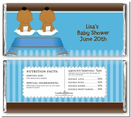 Twin Baby Boys African American - Personalized Baby Shower Candy Bar Wrappers