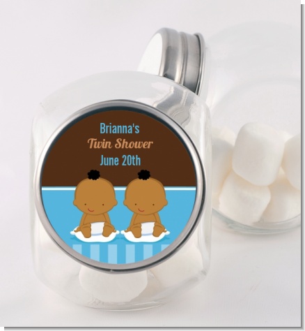 Twin Baby Boys African American - Personalized Baby Shower Candy Jar