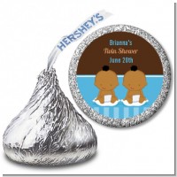 Twin Baby Boys African American - Hershey Kiss Baby Shower Sticker Labels