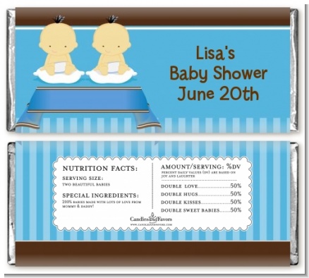 Twin Baby Boys Asian - Personalized Baby Shower Candy Bar Wrappers