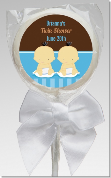 Twin Baby Boys Asian - Personalized Baby Shower Lollipop Favors