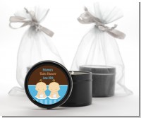 Twin Baby Boys Caucasian - Baby Shower Black Candle Tin Favors