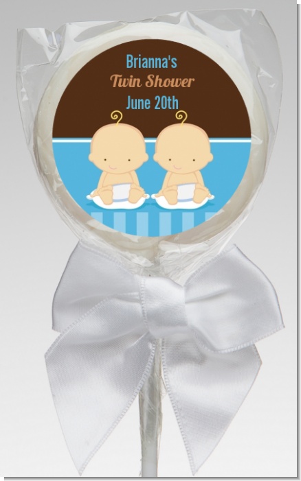 Twin Baby Boys Caucasian - Personalized Baby Shower Lollipop Favors