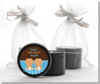 Twin Baby Boys Hispanic - Baby Shower Black Candle Tin Favors