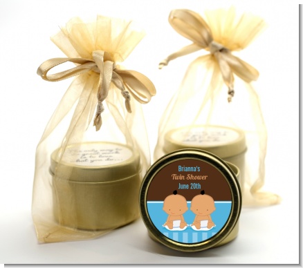 Twin Baby Boys Hispanic - Baby Shower Gold Tin Candle Favors