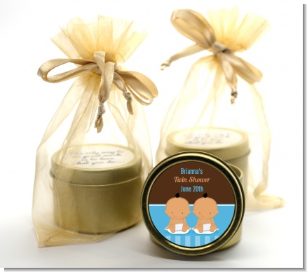 Twin Baby Boys Hispanic - Baby Shower Gold Tin Candle Favors