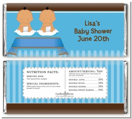 Twin Baby Boys Hispanic - Personalized Baby Shower Candy Bar Wrappers