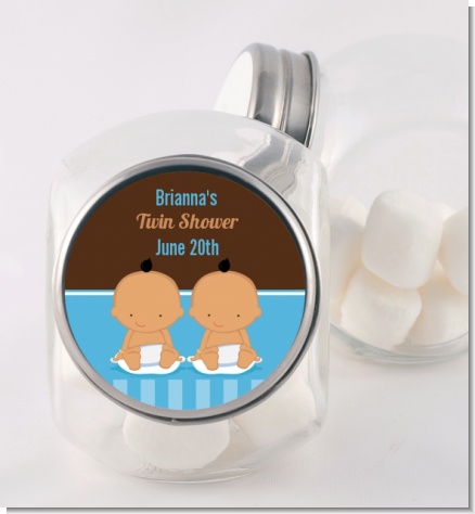 Twin Baby Boys Hispanic - Personalized Baby Shower Candy Jar