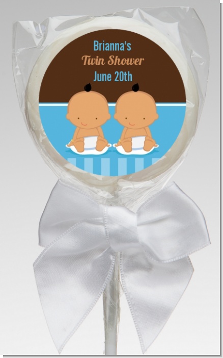 Twin Baby Boys Hispanic - Personalized Baby Shower Lollipop Favors