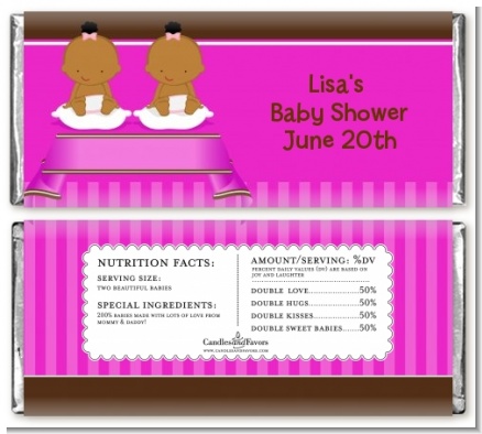 Twin Baby Girls African American - Personalized Baby Shower Candy Bar Wrappers