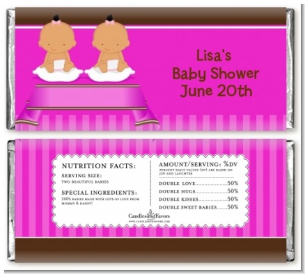 Twin Baby Girls Hispanic - Personalized Baby Shower Candy Bar Wrappers