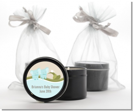Twin Elephant Boys - Baby Shower Black Candle Tin Favors