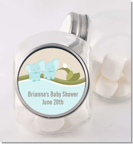 Twin Elephant Boys - Personalized Baby Shower Candy Jar