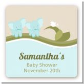 Twin Elephant Boys - Square Personalized Baby Shower Sticker Labels