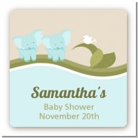 Twin Elephant Boys - Square Personalized Baby Shower Sticker Labels
