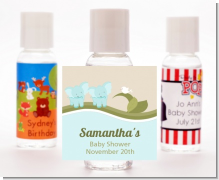 Twin Elephant Boys - Personalized Baby Shower Hand Sanitizers Favors