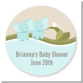 Twin Elephant Boys - Round Personalized Baby Shower Sticker Labels