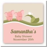 Twin Elephant Girls - Square Personalized Baby Shower Sticker Labels
