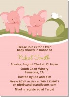 Twin Elephant Girls - Baby Shower Invitations