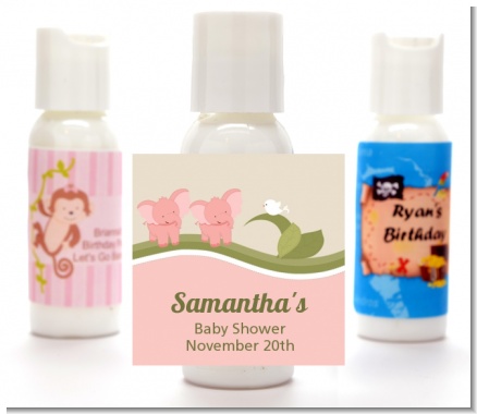 Twin Elephant Girls - Personalized Baby Shower Lotion Favors