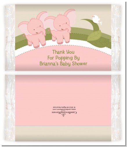 Twin Elephant Girls - Personalized Popcorn Wrapper Baby Shower Favors