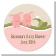 Twin Elephant Girls - Round Personalized Baby Shower Sticker Labels thumbnail