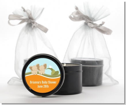 Twin Elephants - Baby Shower Black Candle Tin Favors