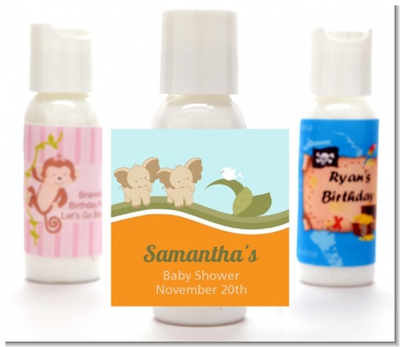 Twin Elephants - Personalized Baby Shower Lotion Favors