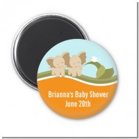 Twin Elephants - Personalized Baby Shower Magnet Favors