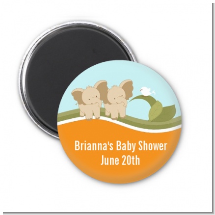 Twin Elephants - Personalized Baby Shower Magnet Favors