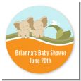 Twin Elephants - Round Personalized Baby Shower Sticker Labels thumbnail