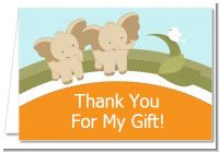 Twin Elephants - Baby Shower Thank You Cards