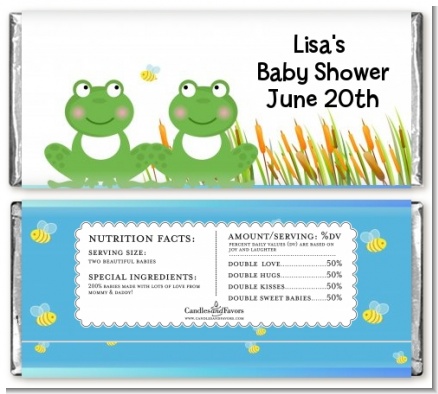 Twin Frogs - Personalized Baby Shower Candy Bar Wrappers