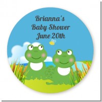 Twin Frogs - Round Personalized Baby Shower Sticker Labels