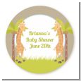 Twin Giraffes - Round Personalized Baby Shower Sticker Labels thumbnail