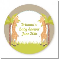 Twin Giraffes - Round Personalized Baby Shower Sticker Labels