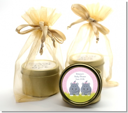 Twin Hippo Girls - Baby Shower Gold Tin Candle Favors