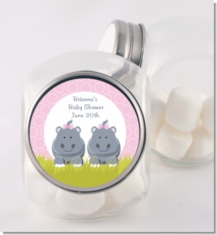 Twin Hippo Girls - Personalized Baby Shower Candy Jar