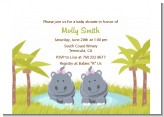 Twin Hippo Girls - Baby Shower Petite Invitations