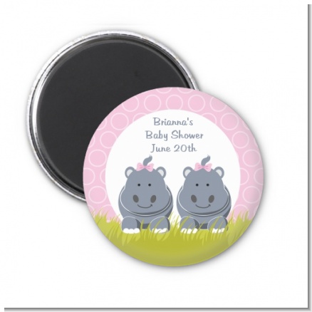 Twin Hippo Girls - Personalized Baby Shower Magnet Favors