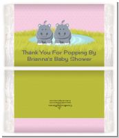 Twin Hippo Girls - Personalized Popcorn Wrapper Baby Shower Favors