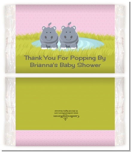 Twin Hippo Girls - Personalized Popcorn Wrapper Baby Shower Favors