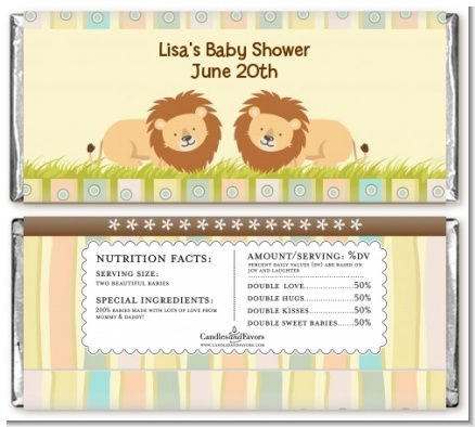 Twin Lions - Personalized Baby Shower Candy Bar Wrappers