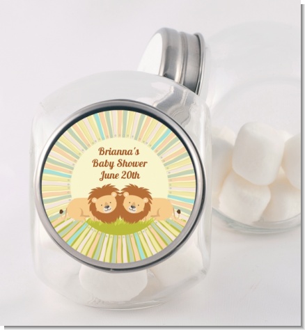 Twin Lions - Personalized Baby Shower Candy Jar