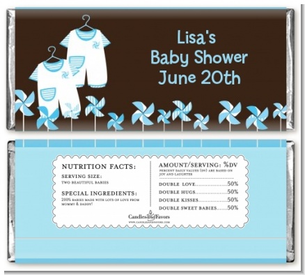 Twin Little Boy Outfits - Personalized Baby Shower Candy Bar Wrappers