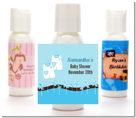 Twin Little Boy Outfits - Personalized Baby Shower Lotion Favors