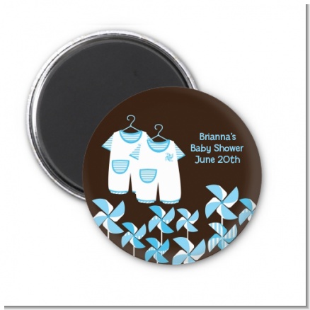 Twin Little Boy Outfits - Personalized Baby Shower Magnet Favors
