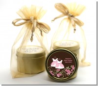 Twin Little Girl Outfits - Baby Shower Gold Tin Candle Favors